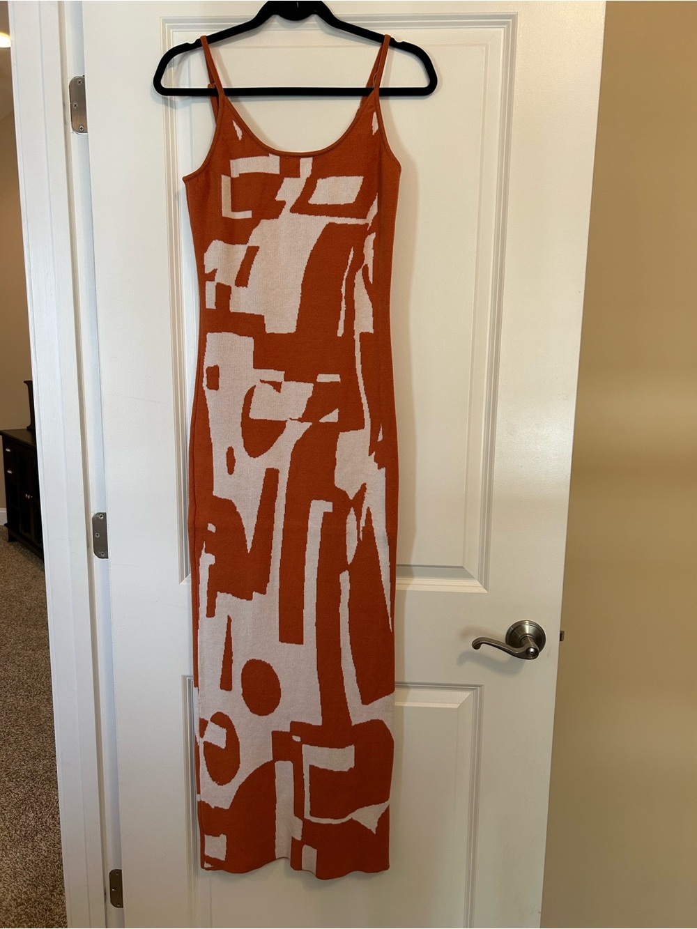 Abstract Print Maxi Dress - orange and white